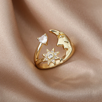 Inel fluture albine pentru femei, deschis, reglabil, din oțel inoxidabil, zirconiu cubic, inimă de lună, inel pentru deget, bijuterii elegante pentru ziua de naștere 2022