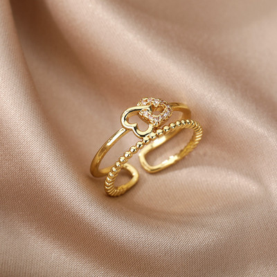 Inel fluture albine pentru femei, deschis, reglabil, din oțel inoxidabil, zirconiu cubic, inimă de lună, inel pentru deget, bijuterii elegante pentru ziua de naștere 2022