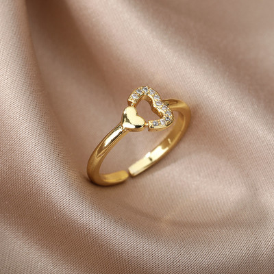 Inel fluture albine pentru femei, deschis, reglabil, din oțel inoxidabil, zirconiu cubic, inimă de lună, inel pentru deget, bijuterii elegante pentru ziua de naștere 2022