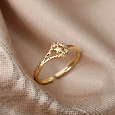 Inel fluture albine pentru femei, deschis, reglabil, din oțel inoxidabil, zirconiu cubic, inimă de lună, inel pentru deget, bijuterii elegante pentru ziua de naștere 2022