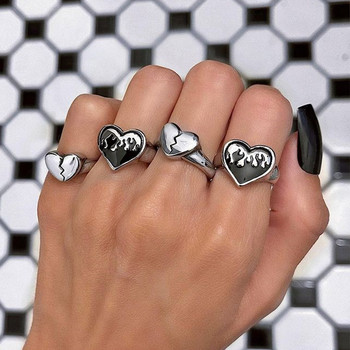 Σετ vintage ασημί δαχτυλίδια Skull Heart για γυναίκες Ανδρικά δαχτυλίδια γοτθικής αλυσίδας ρετρό κοσμήματα μόδας 2021