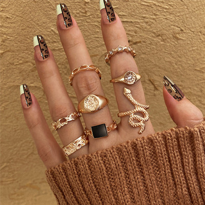 Vintage srebrne boje lubanje srce prstenje set za žene muškarce gotički lanac retro prstenje trend modni nakit 2021