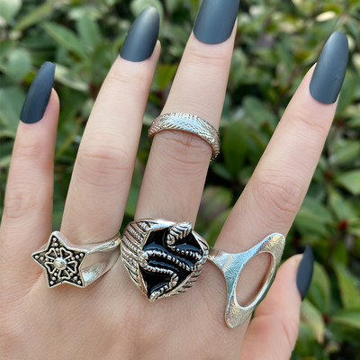 Vintage srebrne boje lubanje srce prstenje set za žene muškarce gotički lanac retro prstenje trend modni nakit 2021