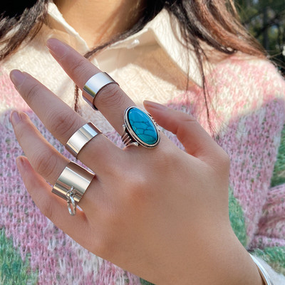 Vintage srebrne boje lubanje srce prstenje set za žene muškarce gotički lanac retro prstenje trend modni nakit 2021