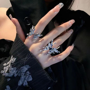 Vintage Punk ακανόνιστα δαχτυλίδια πεταλούδας για γυναίκες Υγρό μεταλλικό σκουλαρίκι πεταλούδα αισθητικής Egirl Gothic Ανοιχτά δαχτυλίδια με έντομα