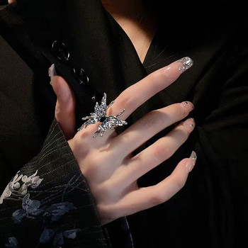 Vintage Punk ακανόνιστα δαχτυλίδια πεταλούδας για γυναίκες Υγρό μεταλλικό σκουλαρίκι πεταλούδα αισθητικής Egirl Gothic Ανοιχτά δαχτυλίδια με έντομα