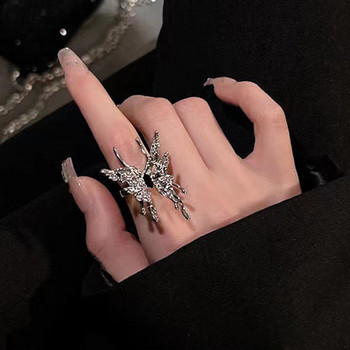 Винтидж пънк неправилни пръстени с пеперуди за жени Течен метал Пеперуда обеци Естетически Egirl Готически насекоми Отворени пръстени Бижута