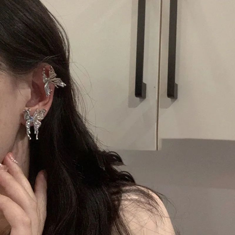 Koreai divat, gótikus punk stílusú sztereó pillangós női fülbevaló menő női fém lógó fülbevaló parti ékszer szett