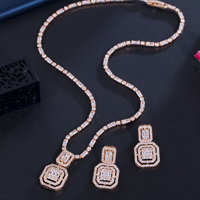 Colier de cercei pătrați geometrici ThreeGraces, cristal de zirconiu cubic strălucitor, set de bijuterii de modă pentru femei, cadou de petrecere nou TZ651