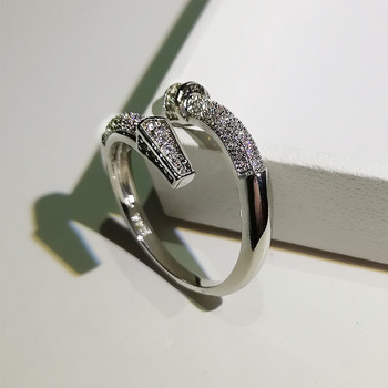 Сребърен цвят на ноктите с блестящ циркон за жени, сватбени годежи, модни бижута 2021 г.