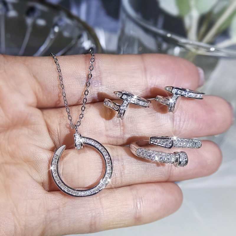 Ezüst színű köröm Bling cirkonkővel női esküvői eljegyzési divatékszerek 2021