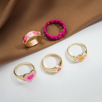 Сладък цветен комплект пръстени със сърца с пеперуди Отворени пръстени Дизайн на едро на бижута за пръсти Регулируеми пръстени за подарък за парти момичета