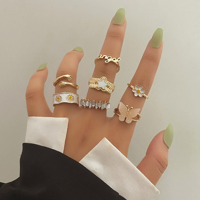 Set de inele cu inimă de fluture colorat drăguț Inele deschise Design cu ridicata de bijuterii pentru degete Inele reglabile pentru cadou pentru fete de petrecere