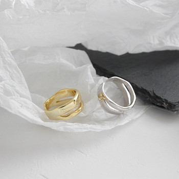 XIYANIKE Сребърен цвят, модерни, елегантни, завъртящи се пръстени с два кръга за жени, двойка прости геометрични ръчно изработени бижута, регулируеми
