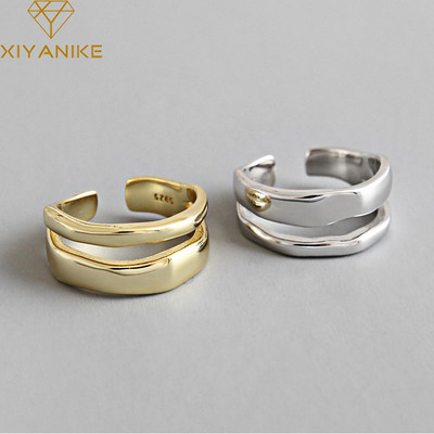XIYANIKE Strieborná farba Trendy Elegantný Twist Dva Kruhové Prsteňe Pre Ženy Jednoduché Geometrické Ručne Vyrobené Šperky Nastaviteľné