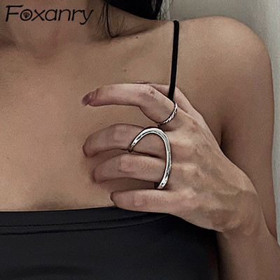 Foxanry INS Módne pečiatky Prsteňe na prsty Prívesok pre ženy Nepravidelné jednoduché geometrické narodeninové šperky Darčeky