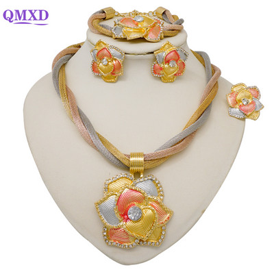 Új design finom ékszer készletek Dubai Afrikai arany színű ékszer készletek esküvői női nyaklánc készlet indiai jelmez ékszer ajándékok