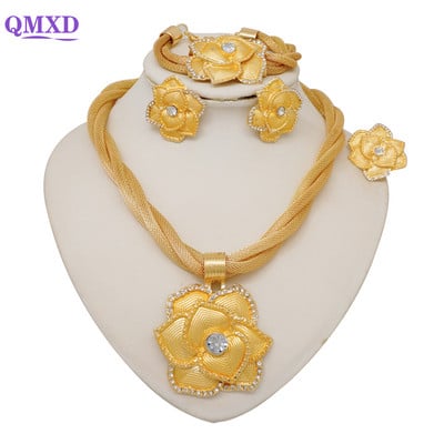Új design finom ékszer készletek Dubai Afrikai arany színű ékszer készletek esküvői női nyaklánc készlet indiai jelmez ékszer ajándékok