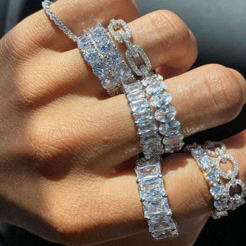 Ръчно изработен кристален пръстен Eternity Promise AAA Cz Циркон Годежна сватбена лента Пръстени за жени Мъже Парти бижута за пръсти CRL1141