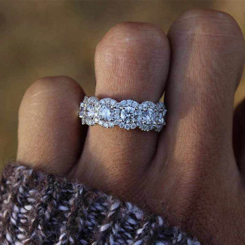 Ръчно изработен кристален пръстен Eternity Promise AAA Cz Циркон Годежна сватбена лента Пръстени за жени Мъже Парти бижута за пръсти CRL1141