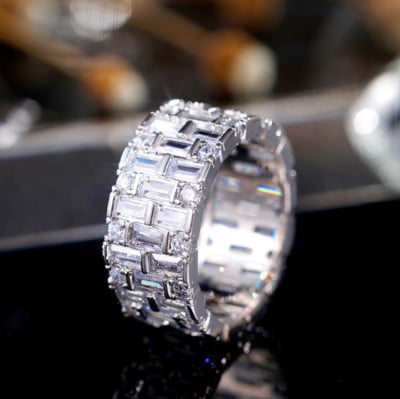 Inel de cristal lucrat manual Eternity Promise AAA Cz Zircon Inele de logodnă de nuntă pentru femei, bărbați, bijuterii de petrecere cu degetul CRL1141