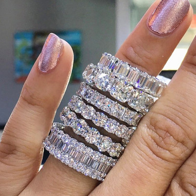 Inel de cristal lucrat manual Eternity Promise AAA Cz Zircon Inele de logodnă de nuntă pentru femei, bărbați, bijuterii de petrecere cu degetul CRL1141