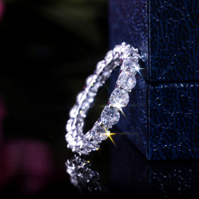 Inel de cristal lucrat manual Eternity Promise AAA Cz Zircon Inele de logodnă de nuntă pentru femei, bărbați, bijuterii de petrecere cu degetul CRL1141
