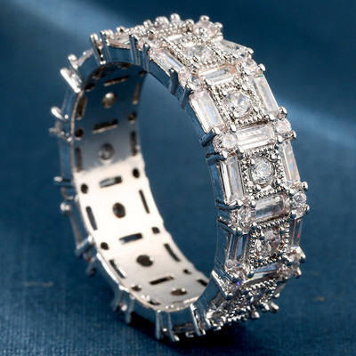 Inel de cristal lucrat manual Eternity Promise AAA Cz Zircon Inele de logodnă de nuntă pentru femei, bărbați, bijuterii de petrecere cu degetul CRL1141