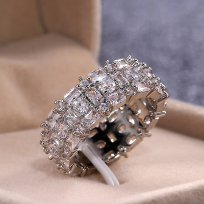 Inel de cristal lucrat manual Eternity Promise AAA Cz Zircon Inele de logodnă de nuntă pentru femei, bărbați, bijuterii de petrecere cu degetul CRL1141