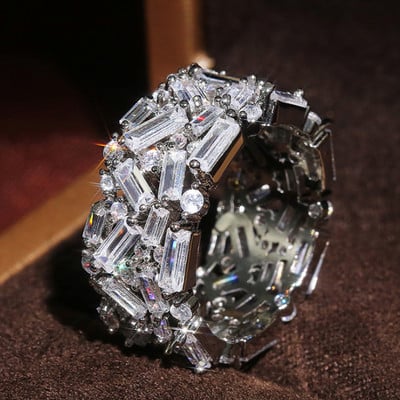 Inel de cristal lucrat manual Eternity Promise AAA Cz Zircon Inele de logodnă de nuntă pentru femei, bărbați, bijuterii de petrecere cu degetul CRL1141
