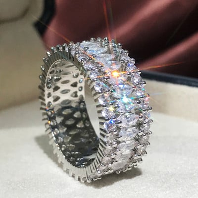 Inel de cristal lucrat manual Eternity Promise AAA Cz Zircon Inele de logodnă de nuntă pentru femei, bărbați, bijuterii de petrecere cu degetul CRL1141