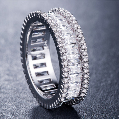 Inel de cristal lucrat manual Eternity Promise AAA Cz Zircon Inele de logodnă de nuntă pentru femei, bărbați, bijuterii de petrecere cu degetul CRL1141
