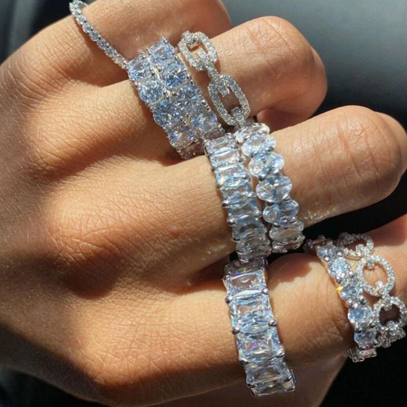Inel de cristal lucrat manual Eternity Promise AAA Cz Zircon Inele de logodnă de nuntă pentru femei, bărbați, bijuterii de petrecere cu degetul CRL1141