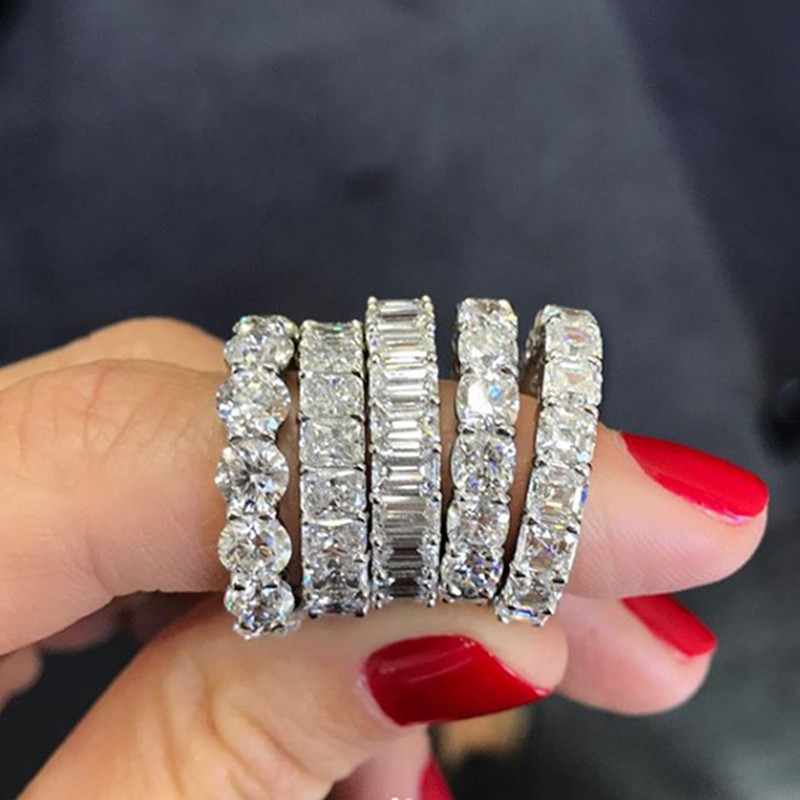 Inel de cristal lucrat manual Eternity Promise AAA Cz Zircon Inele de logodnă de nuntă pentru femei, bărbați, bijuterii de petrecere cu degetul CRL1141