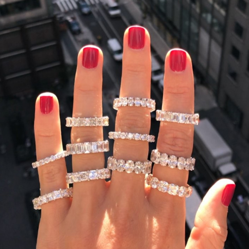 Inel de cristal lucrat manual Eternity Promise AAA Cz Zircon Inele de logodnă de nuntă pentru femei, bărbați, bijuterii de petrecere cu degetul CRL1141