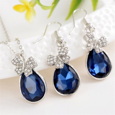Set de bijuterii de mireasă de culoare argintie rafinat cristal austriac negru zircon geometrie pandantiv colier cercei pentru femeie cadou bijuterii