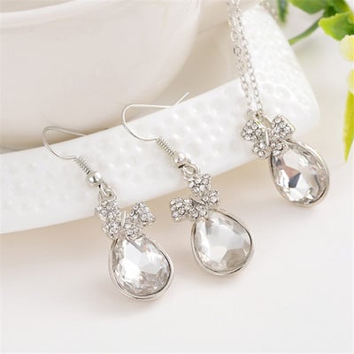 Set de bijuterii de mireasă de culoare argintie rafinat cristal austriac negru zircon geometrie pandantiv colier cercei pentru femeie cadou bijuterii