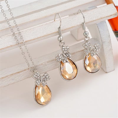 Set de bijuterii de mireasă de culoare argintie rafinat cristal austriac negru zircon geometrie pandantiv colier cercei pentru femeie cadou bijuterii