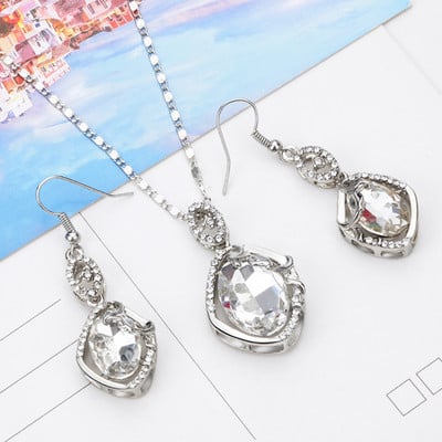 Set de bijuterii de mireasă de culoare argintie rafinat cristal austriac negru zircon geometrie pandantiv colier cercei pentru femeie cadou bijuterii