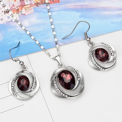 Set de bijuterii de mireasă de culoare argintie rafinat cristal austriac negru zircon geometrie pandantiv colier cercei pentru femeie cadou bijuterii