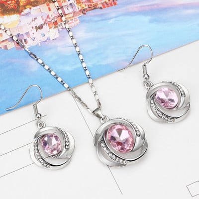 Set de bijuterii de mireasă de culoare argintie rafinat cristal austriac negru zircon geometrie pandantiv colier cercei pentru femeie cadou bijuterii