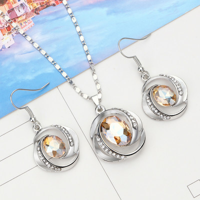 Set de bijuterii de mireasă de culoare argintie rafinat cristal austriac negru zircon geometrie pandantiv colier cercei pentru femeie cadou bijuterii