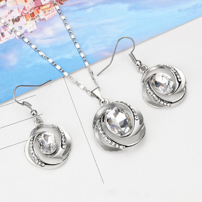 Set de bijuterii de mireasă de culoare argintie rafinat cristal austriac negru zircon geometrie pandantiv colier cercei pentru femeie cadou bijuterii
