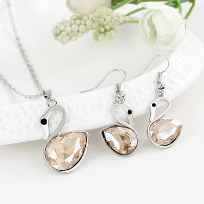 Set de bijuterii de mireasă de culoare argintie rafinat cristal austriac negru zircon geometrie pandantiv colier cercei pentru femeie cadou bijuterii
