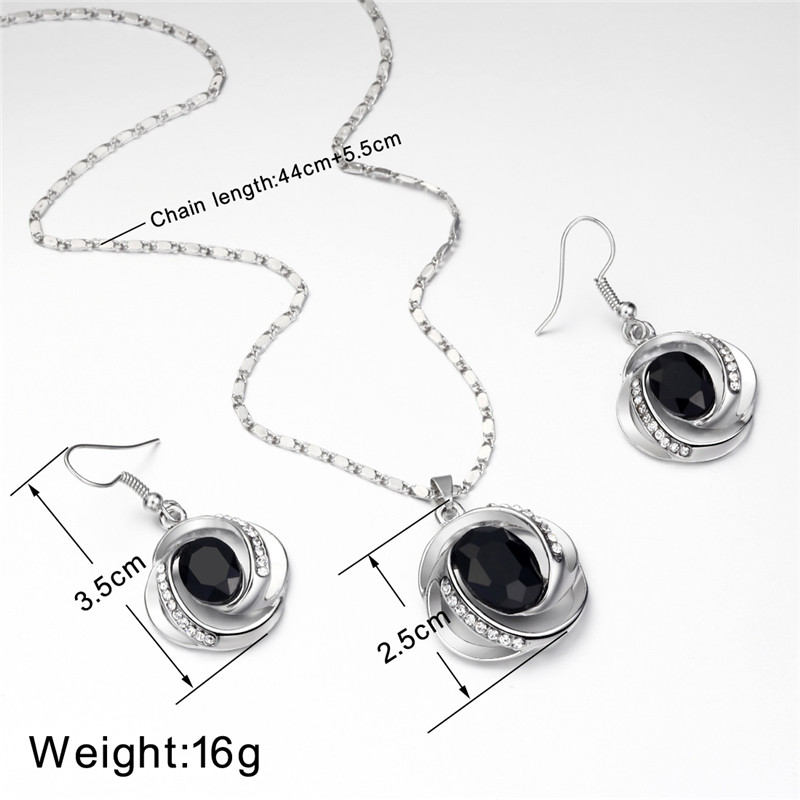 Set de bijuterii de mireasă de culoare argintie rafinat cristal austriac negru zircon geometrie pandantiv colier cercei pentru femeie cadou bijuterii