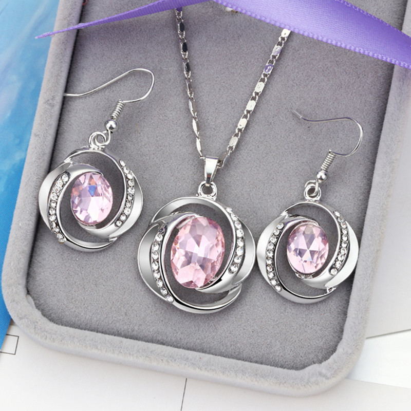 Set de bijuterii de mireasă de culoare argintie rafinat cristal austriac negru zircon geometrie pandantiv colier cercei pentru femeie cadou bijuterii