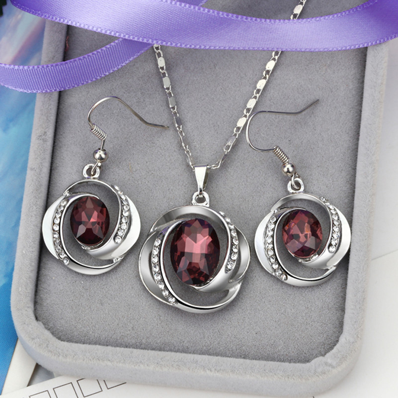 Set de bijuterii de mireasă de culoare argintie rafinat cristal austriac negru zircon geometrie pandantiv colier cercei pentru femeie cadou bijuterii