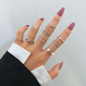FNIO Punk Simple Silver Color Geometric Hollw Out Wide Ring Set Дамски винтидж пръстени за пръсти Бижута