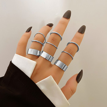 FNIO Punk Simple Silver Color Geometric Hollw Out Wide Ring Set Дамски винтидж пръстени за пръсти Бижута