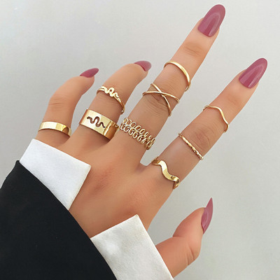 FNIO Punk paprastas sidabro spalvos geometrinis Hollw Out platus žiedų rinkinys moteriškas senovinis pirštų žiedų papuošalas